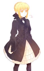  artoria_pendragon_(fate) blonde_hair clothing_cutout commentary_request diamond_cutout dress empty_eyes fate/hollow_ataraxia fate/stay_night fate_(series) female gothic_lolita hair_ribbon lolita_fashion no_pupils official_alternate_costume pantyhose puff_of_air ribbon saber_alter solo sunday31 yellow_eyes 