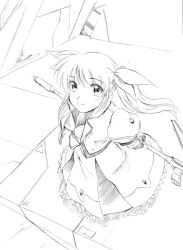  commentary_request female from_above greyscale jason_(kaiten_kussaku_kikou) lyrical_nanoha magical_girl mahou_shoujo_lyrical_nanoha mahou_shoujo_lyrical_nanoha_strikers monochrome photoshop_(medium) raising_heart smile solo takamachi_nanoha takamachi_nanoha_(exceed_mode) 