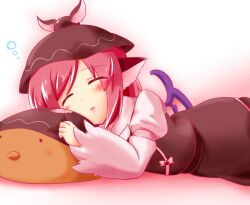  animal_ears blush closed_eyes commentary_request female hat kamelie lying mystia_lorelei on_stomach open_mouth pillow pink_hair shirt short_hair skirt skirt_set sleeping solo touhou wings 