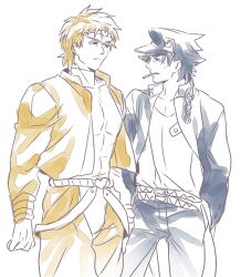  2boys bad_id chains cosplay dio_brando dio_brando_(cosplay) emiya_kiritsugu gakuran hairband hat heart jojo_no_kimyou_na_bouken kotomine_kirei kujo_jotaro kujo_jotaro_(cosplay) multiple_boys multiple_monochrome scar scar_on_neck school_uniform stardust_crusaders zihad 