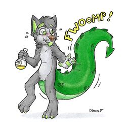  anthro canid canine canis chibi danwolf15 danwolf_(character) hi_res humor male mammal potion potion_bottle solo tail thick_tail transformation wolf 