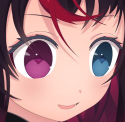  archived_source black_hair blue_eyes close-up drawfag female heterochromia hololive hololive_english irys_(hololive) irys_(irys_1.0)_(hololive) long_hair looking_away looking_to_the_side meme multicolored_hair ogey_rrat_(meme) parted_lips purple_eyes purple_hair red_hair solo symbol-shaped_pupils virtual_youtuber 