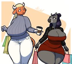  2023 anthro asinus bag belly bent_arm beverage big_belly big_breasts bimbo_lip bottomwear bovid bovine breasts cattle chorisa clothed clothing coffee coffee_cup container cup curvy_figure digital_media_(artwork) donkey dress duo equid equine eyebrows eyelashes eyeshadow fan_character female fingers fully_clothed haibet hair hi_res holding_object horn horse huge_breasts hybrid jacket leather leather_clothing leather_jacket leather_topwear lips lipstick lower_lip maita_(character) makeup mammal miniskirt mule open_mouth overweight pants popping_breasts shoulderless_dress simple_background skirt slightly_chubby smile sweater thick_bottom_lip thick_lips thick_thighs tight_bottomwear tight_clothing tight_dress tight_pants tight_sweater tight_topwear topwear voluptuous wide_hips 