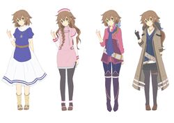  absurdres angelica_rogner angelica_rogner_(cosplay) ao_no_kiseki aono_(aonocrotowa) belt belt_buckle black_legwear black_skirt blue_neckwear blue_pants blue_shirt boots brown_coat brown_footwear brown_hair buckle cecile_neues cecile_neues_(cosplay) closed_mouth coat collarbone collared_shirt commentary_request cosplay crow_armbrust crow_armbrust_(cosplay) dress dress_shirt eiyuu_densetsu elena_stoddart elena_stoddart_(cosplay) female full_body fur-trimmed_coat fur_trim green_eyes grey_belt hair_between_eyes hat head_tilt highres jewelry loafers long_hair long_skirt long_sleeves looking_at_viewer miniskirt necklace nurse nurse_cap open_clothes open_coat pants pantyhose pink_dress pink_shirt pleated_skirt purple_footwear sen_no_kiseki shirt shoes short_dress short_sleeves side_slit simple_background skirt smile standing suspender_boots thigh_boots thigh_strap thighhighs towa_herschel variations very_long_hair white_background white_skirt wing_collar ys ys_iii_wanderers_of_ys zero_no_kiseki 