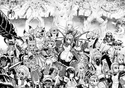  6+girls android angel angel_wings apron asymmetrical_wings axe battle beholder black_skin bow_(weapon) braid breasts claws cleavage colored_skin commentary_request cyclops dark-skinned_female dark_elf dark_skin demon_girl demon_horns demon_wings dragon_girl dragon_tail dragon_wings dual_wielding dwarf elf extra_eyes eyepatch fangs feathered_wings female_goblin female_orc fins giant_insect goblin greyscale grin halo head_fins holding horns kensaint kitsune long_hair maid maid_apron maid_headdress medium_breasts mermaid monochrome monster_girl multiple_girls multiple_tails multiple_tongues one-eyed one_eye_closed open_mouth orc original pointy_ears scales scar scar_on_face scepter sharp_teeth shield single_braid slime_girl slit_pupils smile sword tail teeth treant tusks vambraces vampire war_hammer weapon wings wrist_cuffs 