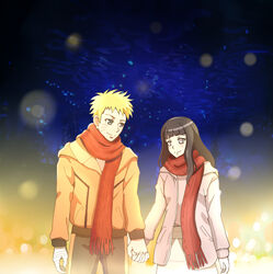  1boy bad_id bad_pixiv_id black_hair blonde_hair blue_eyes couple facial_mark female holding_hands hyuuga_hinata interlocked_fingers long_hair mii_(0726miya) naruto:_the_last naruto_(series) purple_eyes scarf short_hair smile straight uzumaki_naruto 