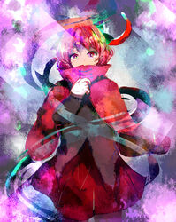  bow cape commentary_request female hairbow long_sleeves omin_(risabon) red_eyes red_hair sekibanki short_hair skirt solo touhou 