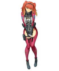  bertha_bernstein blonde_hair bodysuit female full_body gloves gradient_hair hairband holster long_hair looking_at_viewer multicolored_hair oerba_yun_fang official_art own_hands_together red_hair solo strap_pull super_robot_wars super_robot_wars_x-omega thigh_holster transparent_background twintails v_arms watanabe_wataru_(character_designer) 