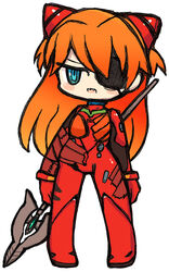  :o arms_at_sides blue_eyes blush bodysuit bracer breasts chibi commentary_request evangelion:_3.0_you_can_(not)_redo eyepatch fangs female full_body gem gloves hair_between_eyes hair_ornament headgear holding holding_weapon kechi legs_apart long_hair looking_at_viewer neon_genesis_evangelion open_mouth orange_hair parted_bangs pilot_suit plugsuit polearm rebuild_of_evangelion simple_background small_breasts solo souryuu_asuka_langley spear spear_of_cassius standing tape turtleneck two_side_up v-shaped_eyebrows very_long_hair weapon white_background 