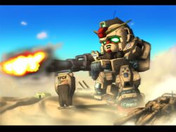  africa cannon chibi firing ground_gundam gundam mecha military_vehicle mobile_suit_gundam shield tank type_61_(gundam) vehicle volf505 