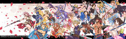  &eacute;clair_farron 6+boys 6+girls absurdres alternate_costume applemac armor bandana bare_shoulders bartz_klauser black_hair black_skirt blonde_hair blue_eyes brotherhood_(ff10) brown_eyes brown_hair cape carrying cecil_harvey circlet cloud_strife commentary_request dagger detached_sleeves dissidia_012_final_fantasy dissidia_final_fantasy dog_tags dual_wielding elf elvaan everyone facial_hair final_fantasy final_fantasy_5 final_fantasy_i final_fantasy_ii final_fantasy_iii final_fantasy_iv final_fantasy_ix final_fantasy_vi final_fantasy_vii final_fantasy_viii final_fantasy_x final_fantasy_xi final_fantasy_xii final_fantasy_xiii fingerless_gloves firion flower fraternity gloves green_eyes grin gun headband helmet heterochromia high_heels highres holding in-franchise_crossover japanese_clothes jecht jewelry kain_highwind knife laguna_loire long_hair low-tied_long_hair miniskirt multiple_boys multiple_girls necklace one_eye_closed onion_knight open_clothes open_mouth open_shirt paladin_(final_fantasy) petals photoshop_(medium) pink_hair pointy_ears polearm prishe purple_hair red_flower red_rose rose rose_petals scar shantotto shield shirt shoes shoulder_carry skirt smile spear spiked_hair squall_leonhart staff sword tail tarutaru terra_branford tidus tifa_lockhart topless vaan_(ff12) warrior_of_light_(ff1) weapon white_hair yuna_(ff10) zidane_tribal 