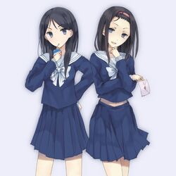  2girls a_certain_high_school_uniform alternate_breast_size bad_id bad_pixiv_id black_hair blue_eyes breasts drink fukiyose_seiri headband kumokawa_seria letter long_hair love_letter medium_breasts multiple_girls school_uniform serafuku smile toaru_majutsu_no_index toaru_majutsu_no_index:_new_testament yocchin 