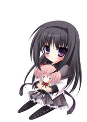  akemi_homura akemi_homura_(magical_girl) argyle_clothes argyle_legwear bad_id bad_pixiv_id black_hair black_pantyhose blush character_doll chibi doll female hairband kaname_madoka kaname_madoka_(magical_girl) long_hair magical_girl mahou_shoujo_madoka_magica mahou_shoujo_madoka_magica_(anime) mitakihara_school_uniform pantyhose purple_eyes rokudou_itsuki school_uniform skirt 