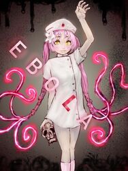  borrowed_character ebola-chan english female flower hair_flower hair_ornament hegitsu nurse nurse_cap original pink_hair skull solo twintails yellow_eyes 