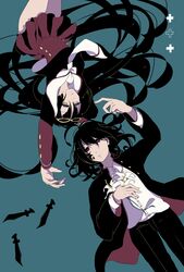  1boy bad_id bad_pixiv_id black_hair eyewear_on_head female gakuran glasses highres knife long_hair ningen_series niounomiya_izumu school_uniform yamada_sera zaregoto_series zerozaki_hitoshiki 