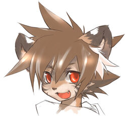  :d anthro brown_body brown_fur brown_hair canid canine canis domestic_dog fur hair headshot_portrait jeacn kemono looking_at_viewer male mammal portrait red_eyes smile solo stripes teeth yota_(jeacn) 