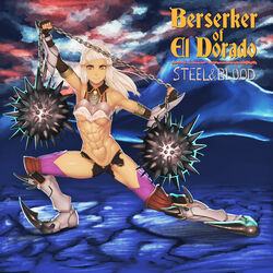  abs album_cover_redraw armor ball_and_chain_(weapon) bare_shoulders biceps blunt_bangs boots breastplate breasts chains closed_mouth cover derivative_work elbow_gloves english_text fate/grand_order fate_(series) female full_body gloves heavy_metal highres looking_at_viewer muscular muscular_female navel obliques parody penthesilea_(fate) rimviolet rock_(music) sidelocks smile solo spiked_ball_and_chain spiked_boots thighhighs underboob vambraces warrior weapon white_hair yellow_eyes yngwie_malmsteen 