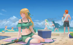  1boy 5girls annette_fantine_dominic ball beach beachball bikini blonde_hair byleth_(female)_(fire_emblem) byleth_(female)_(summer)_(fire_emblem) byleth_(fire_emblem) commentary cooler day english_commentary fire_emblem fire_emblem:_three_houses fire_emblem_heroes frisbee green_eyes ingrid_brandl_galatea ingrid_brandl_galatea_(summer) innertube mercedes_von_martritz multiple_girls navel ocean official_alternate_costume outdoors rhea_(fire_emblem) rhea_(summer)_(fire_emblem) swim_ring swimming swimsuit sylvain_jose_gautier sylvain_jose_gautier_(summer) towel yagaminoue 