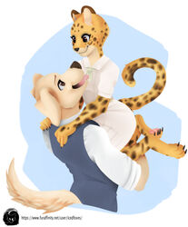  anthro beastars bird_dog canid canine canis clothing domestic_dog duo felid feline female flat_chested happy hi_res hunting_dog icedfoxes jack_(beastars) kingshiq labrador leopard male male/female mammal pantherine retriever romantic romantic_couple school_uniform sheila_(beastars) text uniform url 