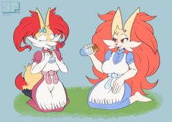  2023 absurd_res accessory among_us anthro bow_ribbon braixen brandy_(lucyfercomic) bray_(lucyfercomic) breasts canid canine cheek_tuft claws clothed clothing dress duo eating eating_food facial_tuft feet female flat_colors food fur fur_tuft gamesfan generation_6_pokemon hair hair_accessory hairpin hi_res humanoid impostor_(among_us) inner_ear_fluff innersloth long_hair mammal multicolored_body multicolored_fur nintendo picnic pokemon pokemon_(species) red_body red_eyes red_fur ribbons sandwich_(food) sandwich_wrap signature simple_background tail tuft two_tone_body two_tone_fur waist_ribbon yellow_body yellow_fur 