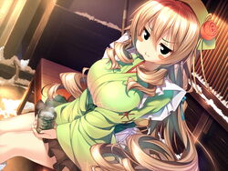  amakano blush breasts brown_hair cup female game_cg hoshikawa_koharu large_breasts long_hair piromizu 