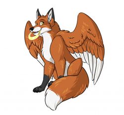  2018 ambiguous_gender amocin angel black_nose canid canine claws digital_media_(artwork) dipstick_tail fangs feathered_wings feathers feral fox fur halo looking_at_viewer mammal markings open_mouth red_fox simple_background smile solo tail tail_markings teeth toe_claws true_fox white_background wings 