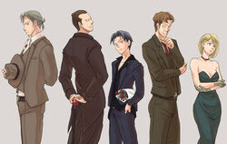  4boys auruo_bossard belt bouquet cane commentary_request dress erd_gin female flower formal gloves gunter_shulz hat levi_(shingeki_no_kyojin) md5_mismatch multiple_boys necktie petra_ral photoshop_(medium) shingeki_no_kyojin strapless strapless_dress suit top_hat tuxedo yappo_(point71) 