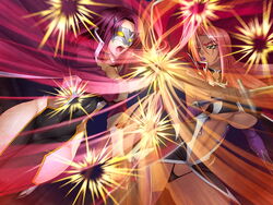  2girls battle bodysuit breasts dark_skin domino_mask energy fighting g-string game_cg huge_breasts ingrid_(taimanin_asagi) jpeg_artifacts kagami_hirotaka koukawa_oboro large_breasts legs lilith-soft long_hair mask multiple_girls sword taimanin_asagi taimanin_asagi_3 thong underboob violence weapon 