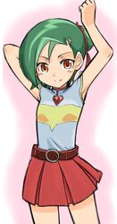  belt choutako female green_hair hair_bun hear jewelry mizuki_kotori mizuki_kotori_(yuu-gi-ou_zexal) multicolored_hair orange_eyes skirt solo yu-gi-oh! yuu-gi-ou_zexal 