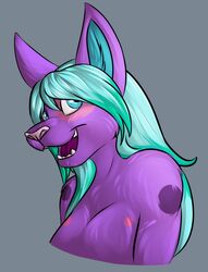  2018 amocin anthro breasts bust_portrait digital_media_(artwork) domestic_cat fangs felid feline felis female fur hair looking_at_viewer mammal open_mouth portrait simple_background smile solo teeth 