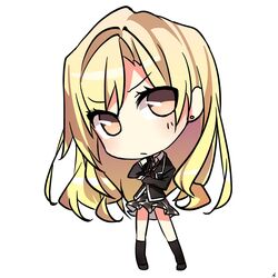  blonde_hair blush brown_eyes chibi earrings female long_hair miura_yumiko ribbon school_uniform shoes skirt socks yahari_ore_no_seishun_lovecome_wa_machigatteiru. 