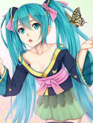  aqua_eyes aqua_hair bad_id bad_pixiv_id bug butterfly chou_(module) female hatsune_miku heisei_yutorin long_hair magnet_(vocaloid) open_mouth project_diva_(series) project_diva_2nd skirt solo thighhighs twintails very_long_hair vocaloid 