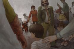  adepta_sororitas artist_name black_hair brown_gloves character_request disco_elysium facial_hair genshin_impact gloves green_jacket hairband harry_du_bois jacket kasumi_(pokemon) leaning_forward mutton_chops necktie neeloneko pants reading red_shoes shirt shoes sneakers spy_x_family striped_clothes striped_shirt venti_(genshin_impact) warhammer_40k white_hair white_nails yor_briar 