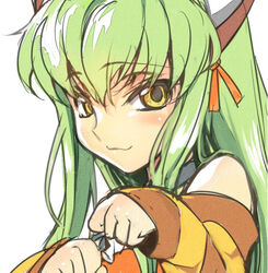  :3 animal_ears blush c.c. cat_ears code_geass code_geass:_nunnally_in_wonderland creayus female green_hair long_hair paw_pose smile solo yellow_eyes 