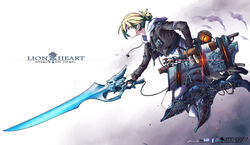  annie_leonhart artist_name blue_eyes commentary_request cosplay female final_fantasy final_fantasy_viii green_hair gunblade jacket lionheart name_connection paradis_military_uniform shingeki_no_kyojin solo squall_leonhart squall_leonhart_(cosplay) stevens8 weapon 