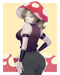  1girls anthro ass ass_focus big_breasts clothing curvy fanart fanart_from_twitter female female_only freckles garp_sand humanoid medium_hair mushroom mushroom_girl mushroom_humanoid original_character ponytail standing voluptuous 