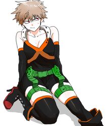  bad_id bad_pixiv_id bakugou_katsuki black_footwear black_gloves boku_no_hero_academia boots breasts brown_hair cleavage collarbone elbow_gloves female genderswap_(mtf) gloves high_heel_boots high_heels looking_away medium_breasts red_eyes rule_63 short_hair sitting solo sweatdrop yagiushi_(sinnpatilove) 