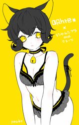  animal_ears bad_id bad_pixiv_id bare_shoulders black_hair blush bra breasts cat_ears cat_tail cleavage collar commentary female grey_bra lace_trim lingerie nein_(album) rohre short_hair solo sound_horizon tail underwear yasuu! yellow_eyes 