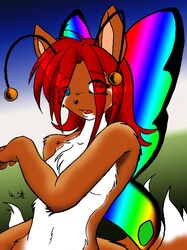  alynna antennae_(anatomy) anthro canid canine fairy female fox insect_wings lepidopteran_wings mammal multi_tail rainbow solo tail wings 