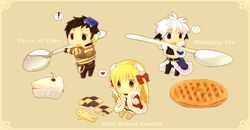  ! +_+ 2boys animal_ears animal_print black_bra black_shorts blonde_hair book book_on_head bra bracelet breasts brown_background brown_hair brown_pants cake cake_slice checkerboard_cookie cherry chibi closed_mouth commentary_request cookie dog_ears emoticon endo_mame female fishnet_pantyhose fishnets food fork fruit full_body fur-trimmed_jacket fur-trimmed_shorts fur_trim gingerbread_man head_wings heart holding holding_fork holding_knife holding_spoon jacket jewelry knife long_hair monster multiple_boys object_on_head open_clothes open_jacket open_mouth oversized_food oversized_object pants pantyhose pie print_jacket pumpkin pumpkin_pie purple_eyes ragnarok_online red_eyes red_jacket rideword_(ragnarok_online) rogue_(ragnarok_online) short_hair short_shorts short_sleeves shorts simple_background smile spiked_bracelet spikes spoken_exclamation_mark spoken_heart spoon stalker_(ragnarok_online) tiger_print underwear white_hair wings yellow_jacket 