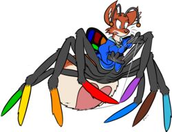  alpha_channel alynna antennae_(anatomy) arachnid arachnid_taur arthropod arthropod_taur canid canine fairy female fox heart_symbol hi_res mammal multi_tail rainbow simple_background sparklefur spider spider_taur spider_web tail taur transparent_background virmir 