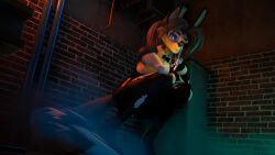  16:9 3d_(artwork) 4k absurd_res anthro backalley boots bow_tie bunny_costume canid canid_demon canine cigarette clothing costume demon digital_media_(artwork) eyewear fake_ears fake_rabbit_ears female fishnet_clothing fishnet_legwear fog footwear glasses hair hellaverse hellhound helluva_boss hi_res high_heeled_boots high_heels leggings legwear looking_at_viewer loona_(helluva_boss) mammal maple4_(artist) mythological_canine mythological_creature mythology playboy_bunny ponytail red_sclera shoes smoking smoking_cigarette solo torn_clothing torn_leggings torn_legwear white_eyes white_hair widescreen 