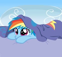  2013 bed bedding blanket blue_body blue_fur cloud equid equine female feral friendship_is_magic fur furniture hair hasbro horse mammal multicolored_hair my_little_pony outside pony purple_eyes rainbow_dash_(mlp) rainbow_hair sketchyjackie sky solo young 