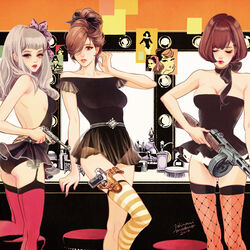  ass cleavage fishnets gun matsuo_hiromi no_bra pantsu stockings thighhighs 