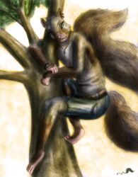  anthro blue_eyes bottomwear clock clothed clothing conditional_dnp ear_piercing ear_ring fur jewelry male mammal necklace piercing plant ring_piercing rodent sciurid shorts solo topless tree tree_squirrel watch whimsicalsquirrel whiskers 