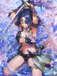  armor bikini_armor cleavage eyepatch mizore_akihiro sword underboob wet 