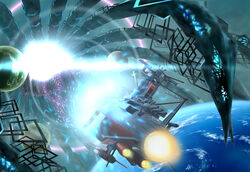  alien battle comet_empire commentary_request energy energy_cannon gatlantis k-kat mecha monster moon photoshop_(medium) planet radar radar_dish radio_antenna realistic robot science_fiction size_difference space spacecraft spikes spoilers tentacle thrusters turret uchuu_senkan_yamato uchuu_senkan_yamato_2202:_ai_no_senshi-tachi yamato_(uchuu_senkan_yamato) zero_gravity 