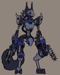  ambiguous_gender anthro beaked chainsaw_arm helldivers hi_res humanoid jagdtiger844 machine mask mechanical_body protogen robot skull_mask solo 