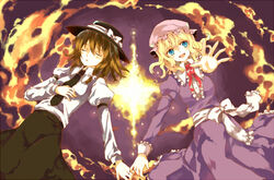  2girls bad_id bad_pixiv_id closed_eyes fire ghostly_field_club hat lying maribel_hearn multiple_girls necktie outstretched_arm outstretched_hand reaching shiina_aya sleeping touhou usami_renko 