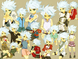  1boy bad_id bad_pixiv_id bike_shorts bodysuit buruma chaos_(inazuma_eleven) closed_eyes clothes_writing crossdressing diamond_dust_(inazuma_eleven) food green_eyes hakuren highres hou_(ppo) ice_cream inazuma_eleven inazuma_eleven_(series) male_focus oosaka_gals otoko_no_ko photoshop_(medium) plaid prominence_(inazuma_eleven) sash seikan_hikou shirt shorts soccer_uniform sportswear suzuno_fuusuke teikoku the_genesis tuxedo uniform white_hair yellow_eyes zeus_(inazuma_eleven) 